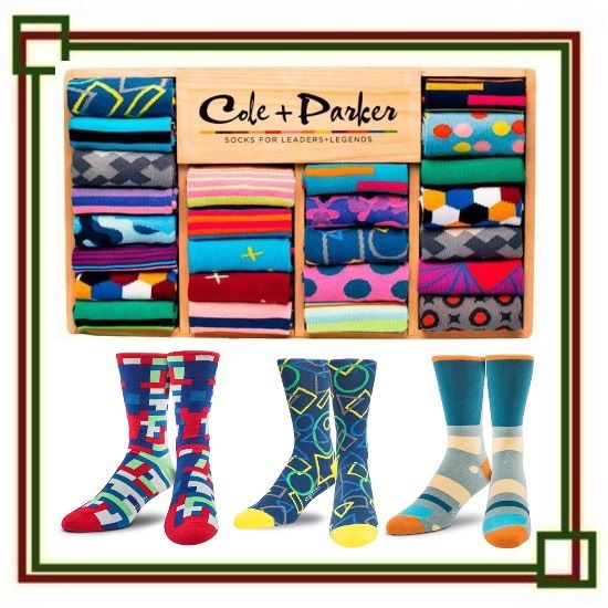 Artistic bold colorful Crew Sock Designs by Cole and Parker 