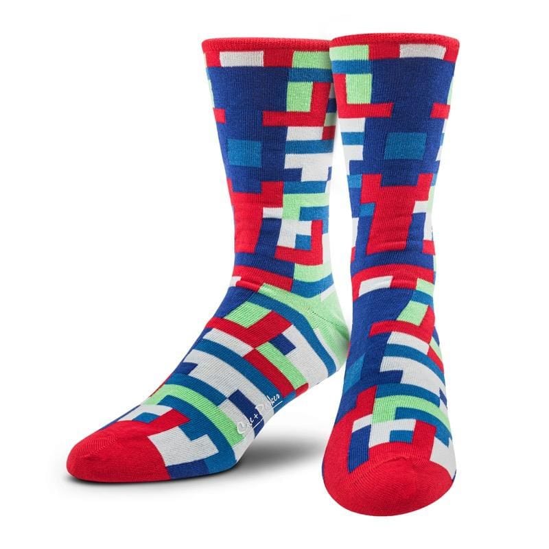 Cole & Parker Mens Geometric Multi Color Crew Socks