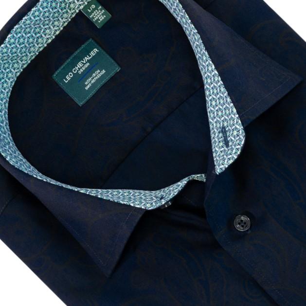 Leo Chevalier Design Leo Chevalier Cotton Non Iron Navy Printed Long Sleeve Shirts