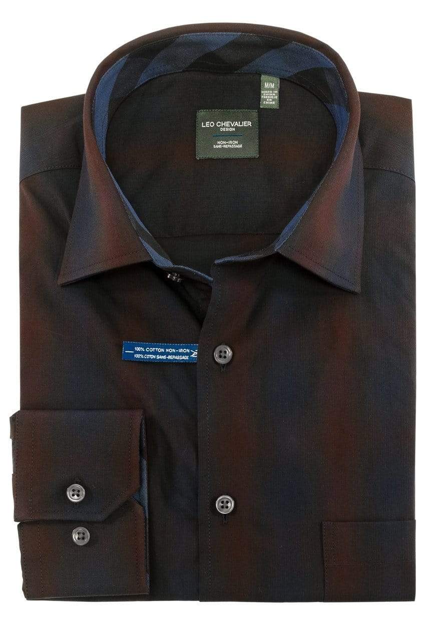 Leo Chevalier Design Leo Chevalier Burgundy Cotton Non Iron Long Sleeve Sport Shirts