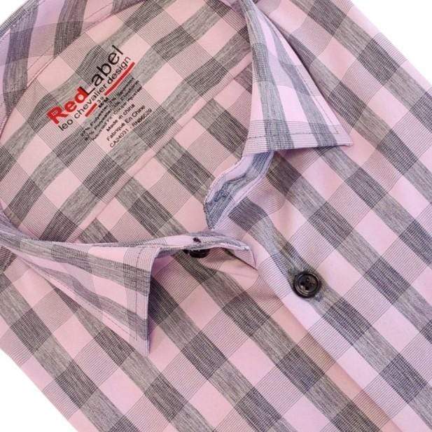 Leo Chevalier Design Voyage Performance Fitted Pink & Grey Plaid Sport Shirts Leo Chevalier