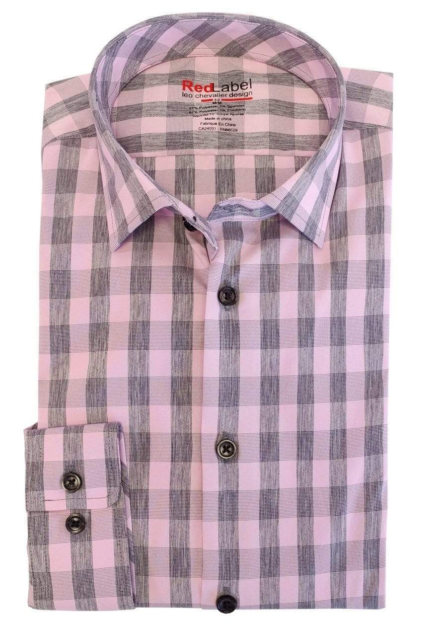 Leo Chevalier Design Voyage Performance Fitted Pink & Grey Plaid Sport Shirts Leo Chevalier