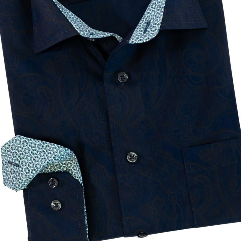 Leo Chevalier Design Leo Chevalier Cotton Non Iron Navy Printed Long Sleeve Shirts
