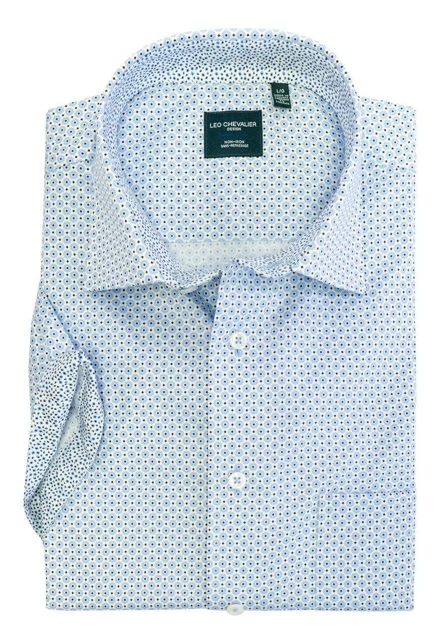 Leo Chevalier Design Leo Chevalier Light Blue Printed Cotton Short Sleeve Sport Shirts