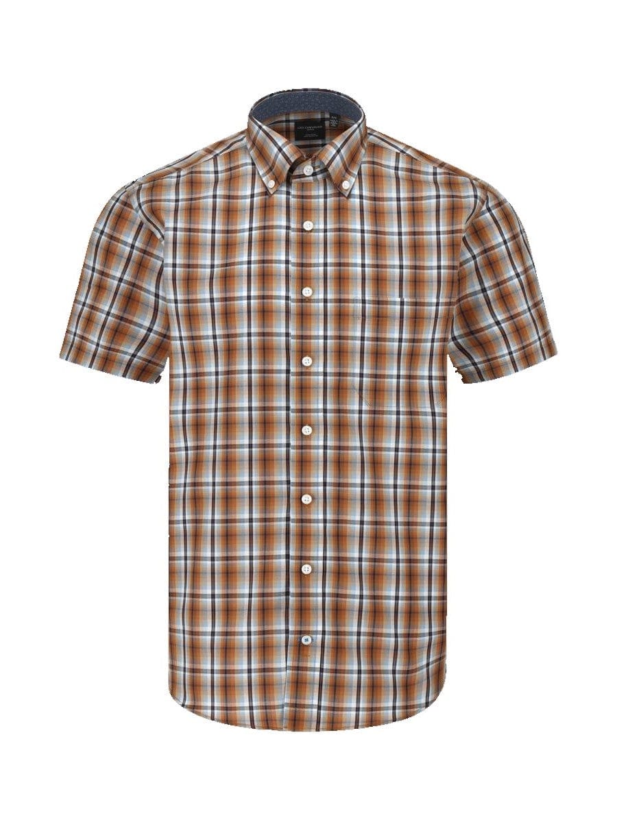 Leo Chevalier Design Orange Plaid Leo Chevalier Cotton Down Collar Short Sleeve Shirts