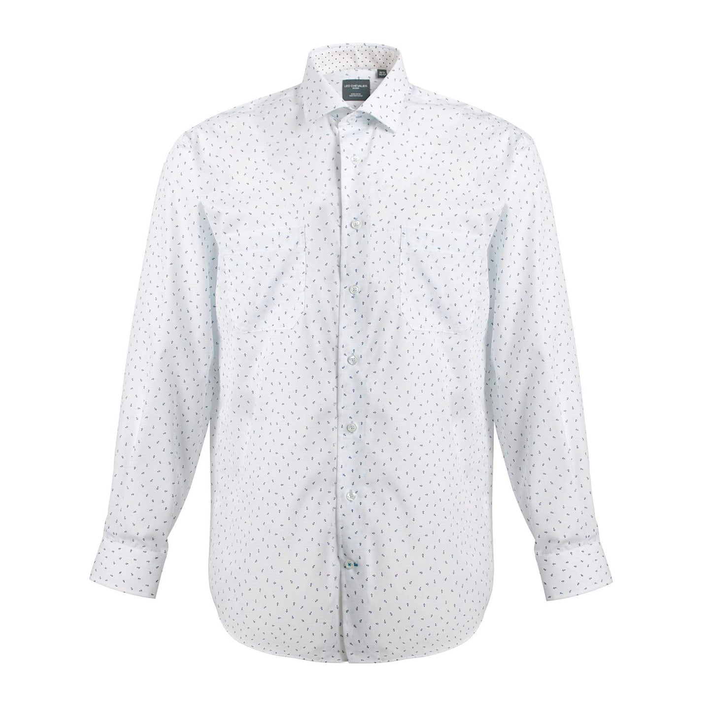 Leo Chevalier Design Leo Chevalier Blue Print on White Cotton Long Sleeve Dress Shirt