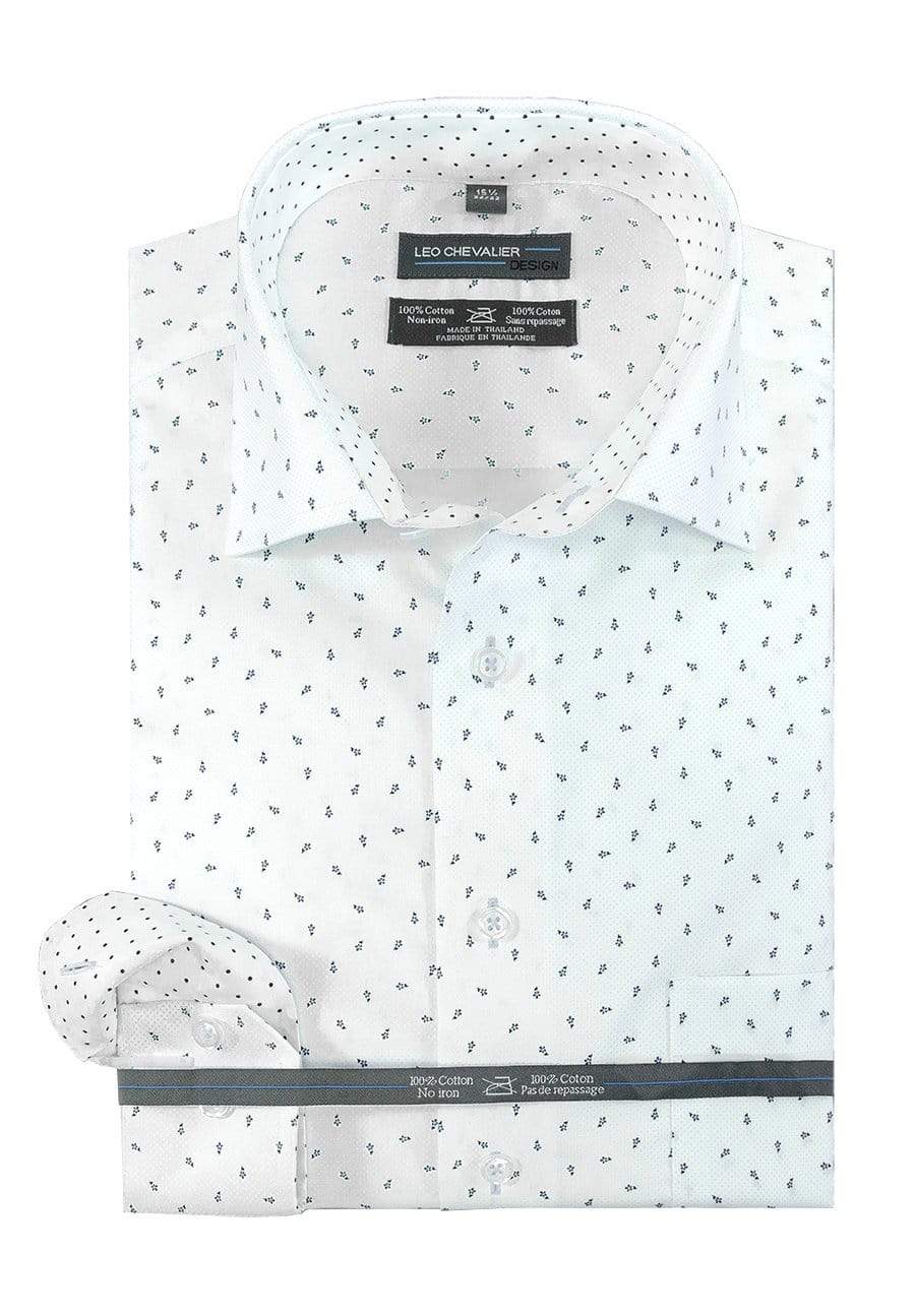 Leo Chevalier Design Leo Chevalier Blue Print on White Cotton Long Sleeve Dress Shirt