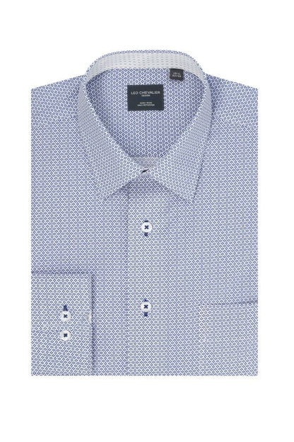Leo Chevalier Design Blue Printed 100% Cotton Non-Iron Long Sleeve Dress Shirts