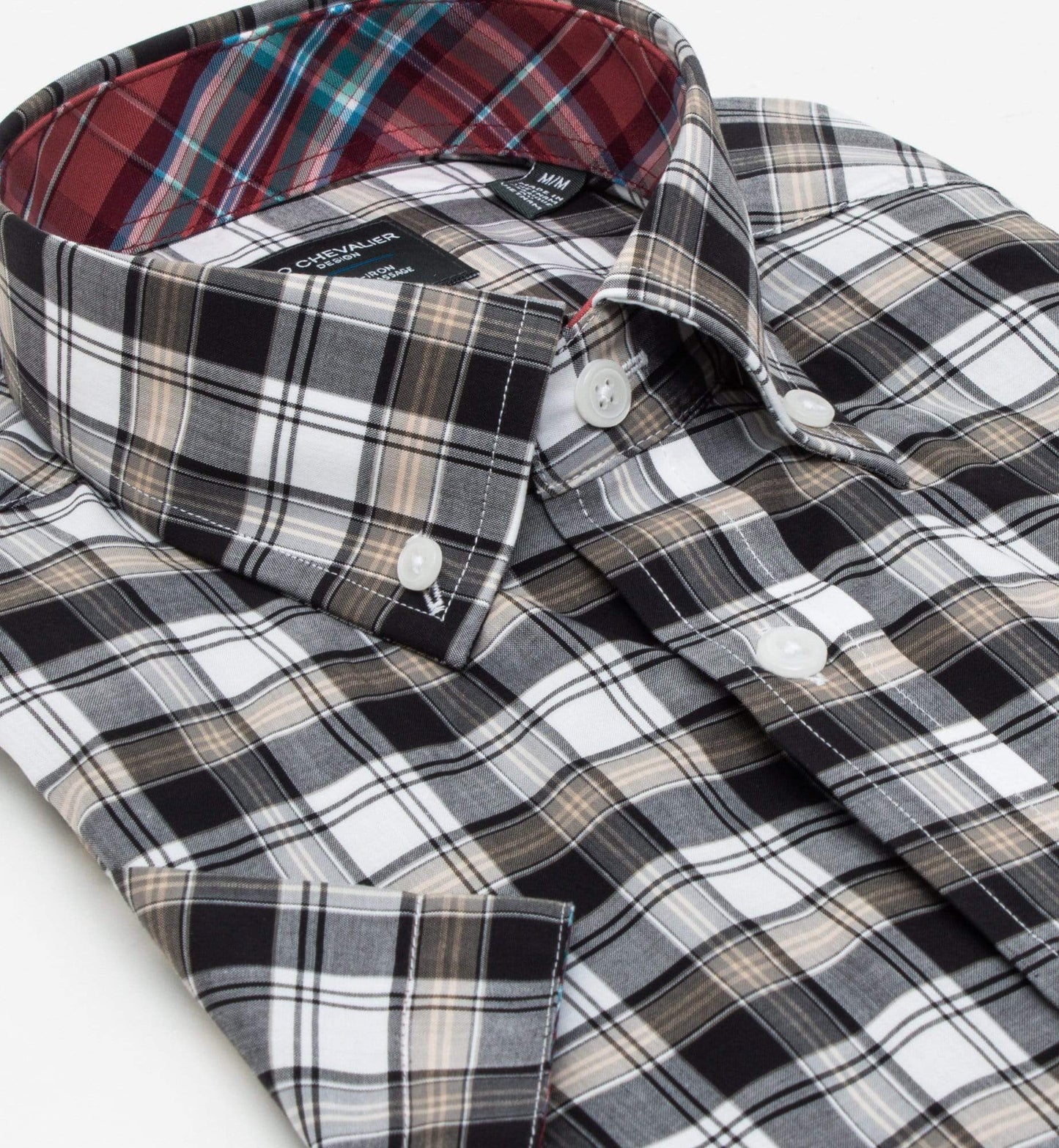 Leo Chevalier Design Black Plaid Cotton Button Down Collar Short Sleeve Shirts Leo Chevalier