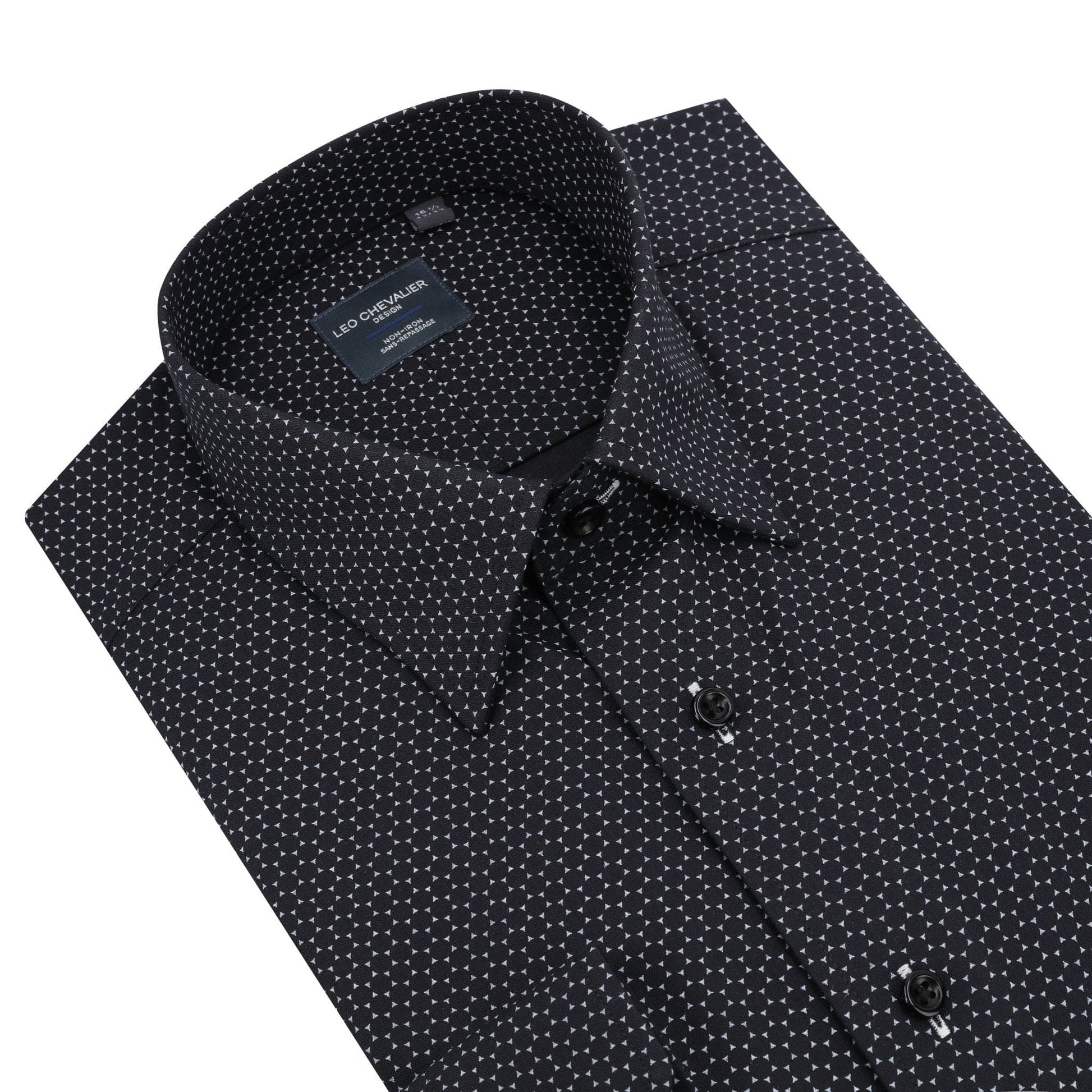 Leo Chevalier Design Black Printed Formal Shirt – Men's Regular-Fit Dress Shirt