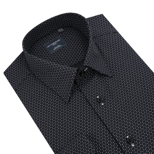 Leo Chevalier Design Black Printed Formal Shirt – Men's Regular-Fit Dress Shirt