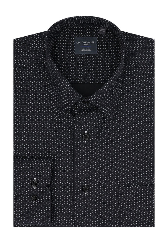 Leo Chevalier Design Black Printed Formal Shirt – Men's Regular-Fit Dress Shirt