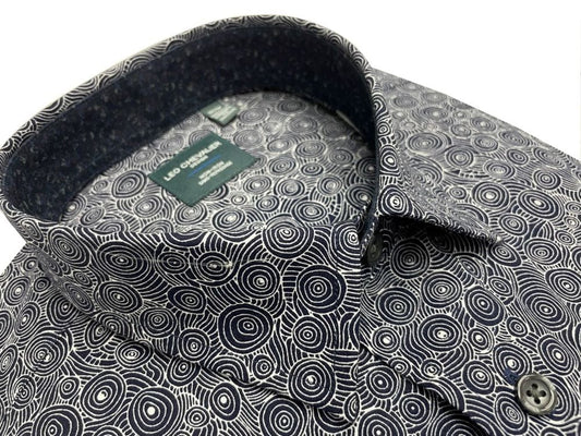 Leo Chevalier Design Black Printed Leo Chevalier Cotton Hidden Button Down Collar Long Sleeve Shirts