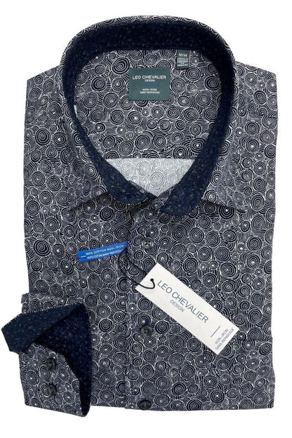 Leo Chevalier Design Black Printed 100% Cotton Hidden Button Down Collar Long Sleeve Shirts