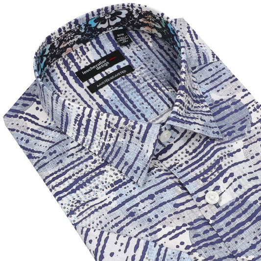 Leo Chevalier Design Blue Abstract Slim Fit Short Sleeve Shirt