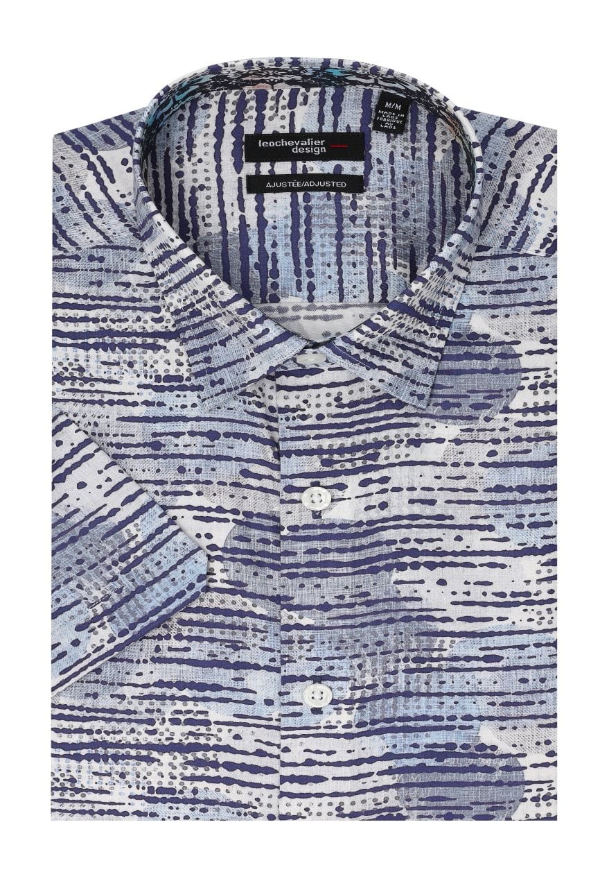 Leo Chevalier Design Blue Abstract Slim Fit Short Sleeve Shirt