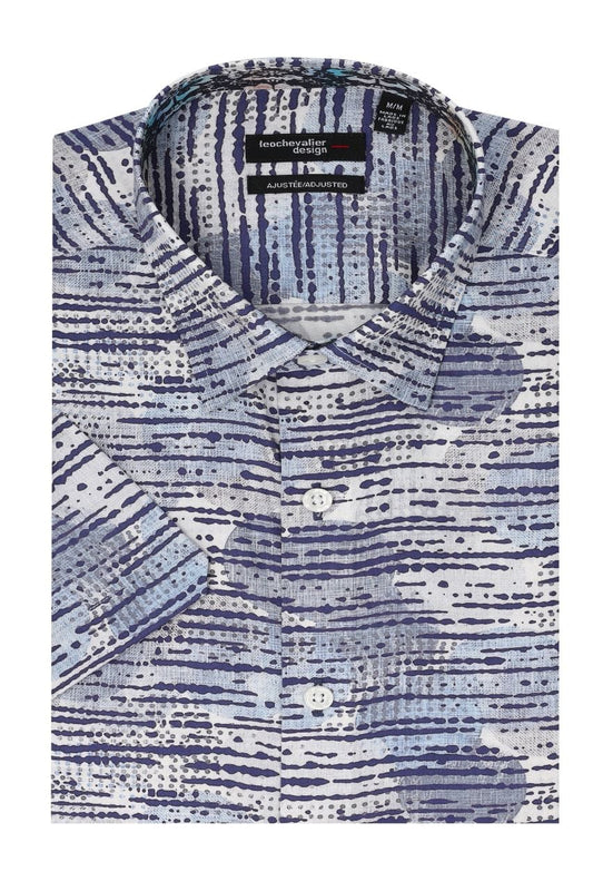 Leo Chevalier Design Blue Abstract Slim Fit Short Sleeve Shirt