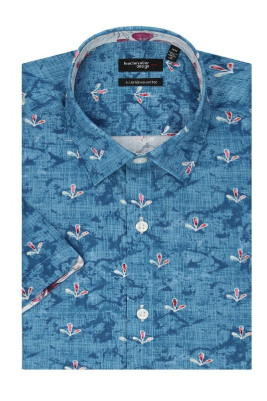 Leo Chevalier Design Blue Background Casual Short Sleeve Shirt