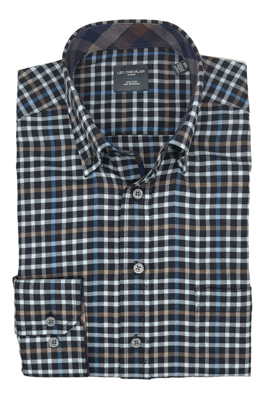 Leo Chevalier Design Blue Check Men's Long Sleeve Button Down Shirt