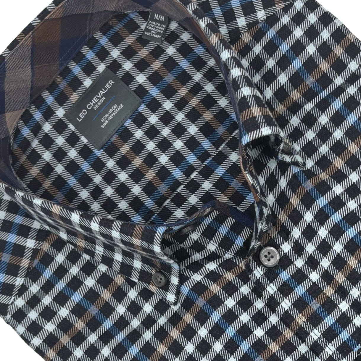 Leo Chevalier Design Blue Check Men's Long Sleeve Button Down Shirt