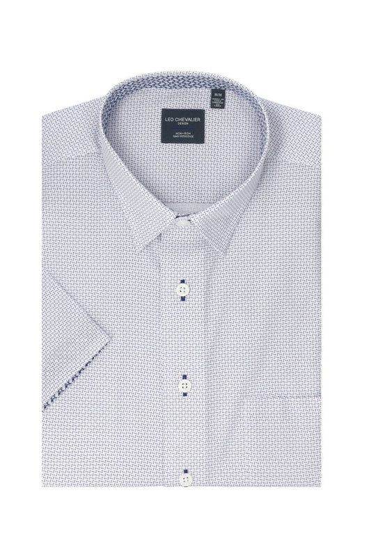 Leo Chevalier Design Blue Fine Print Men's Cotton Hidden Button-Down Shirt