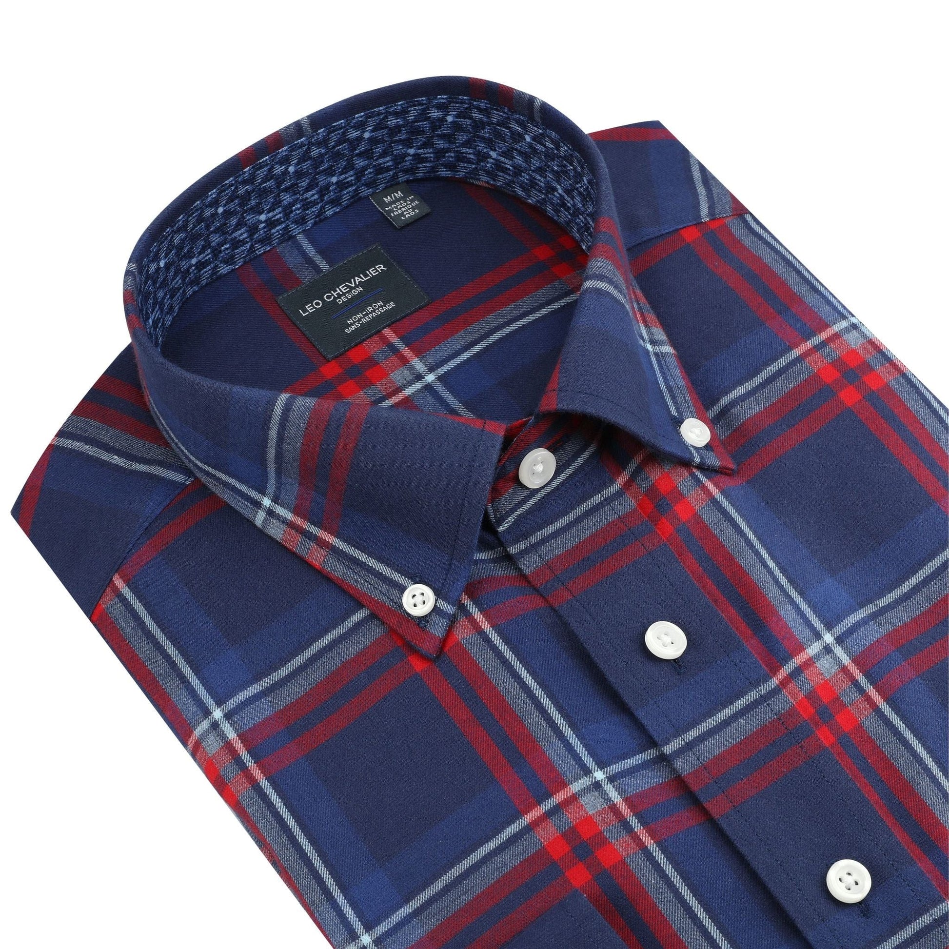 Leo Chevalier Design Blue and Red Plaid Premium Cotton Long Sleeve Shirt