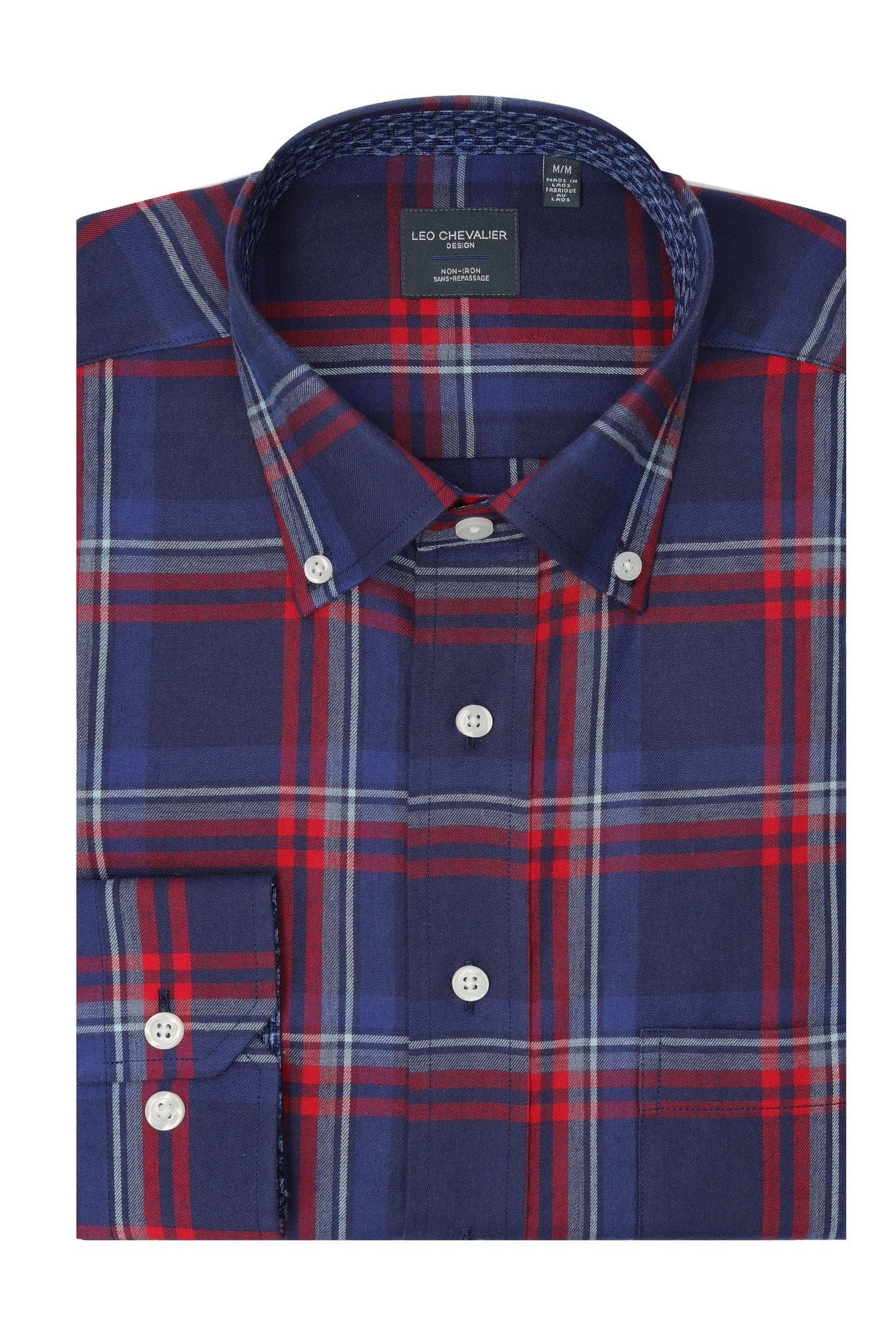 Leo Chevalier Design Blue and Red Plaid Premium Cotton Long Sleeve Shirt