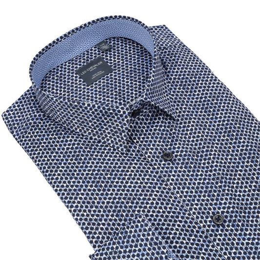 Leo Chevalier Design Blue Polka Dot Men's Casual Hidden Button Down Regular Fit Shirt