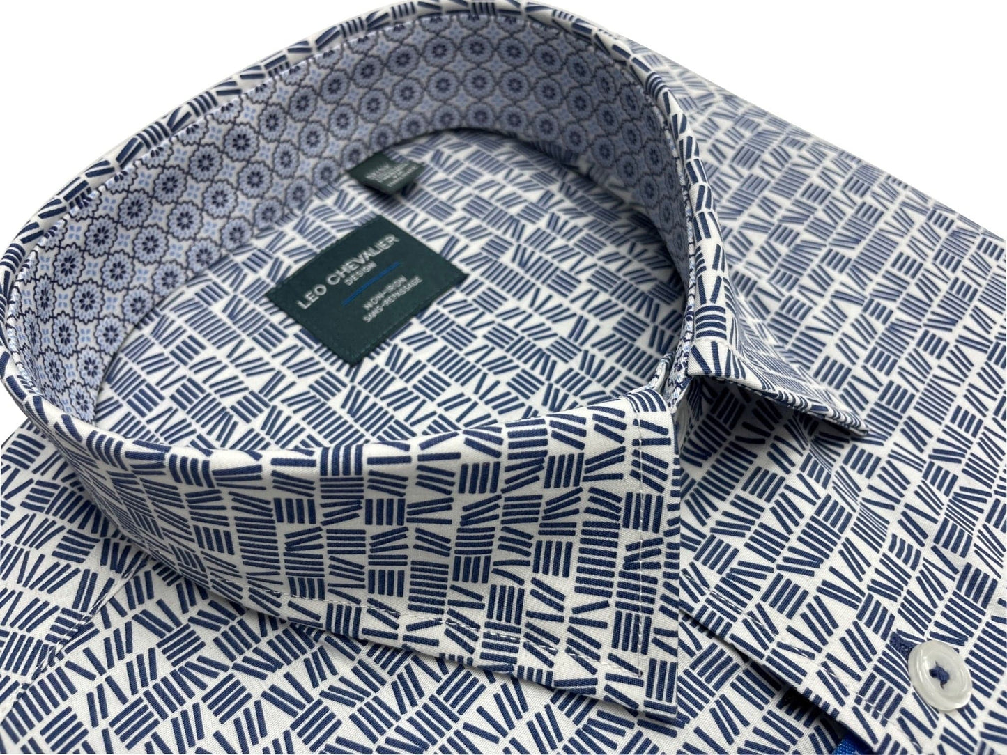 Leo Chevalier Design Blue Print Leo Chevalier Cotton Hidden Button Down Collar Long Sleeve Shirts