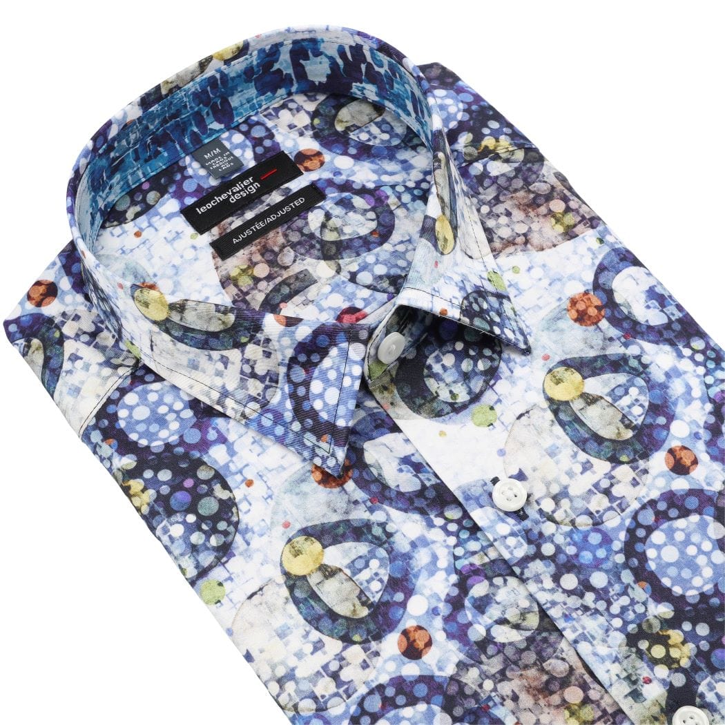 Leo Chevalier Design Bold Multi Blue Print Men's Casual Long Sleeve Slim Fit Shirt