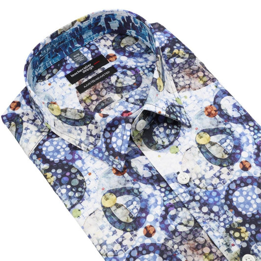 Leo Chevalier Design Bold Multi Blue Print Men's Casual Long Sleeve Slim Fit Shirt