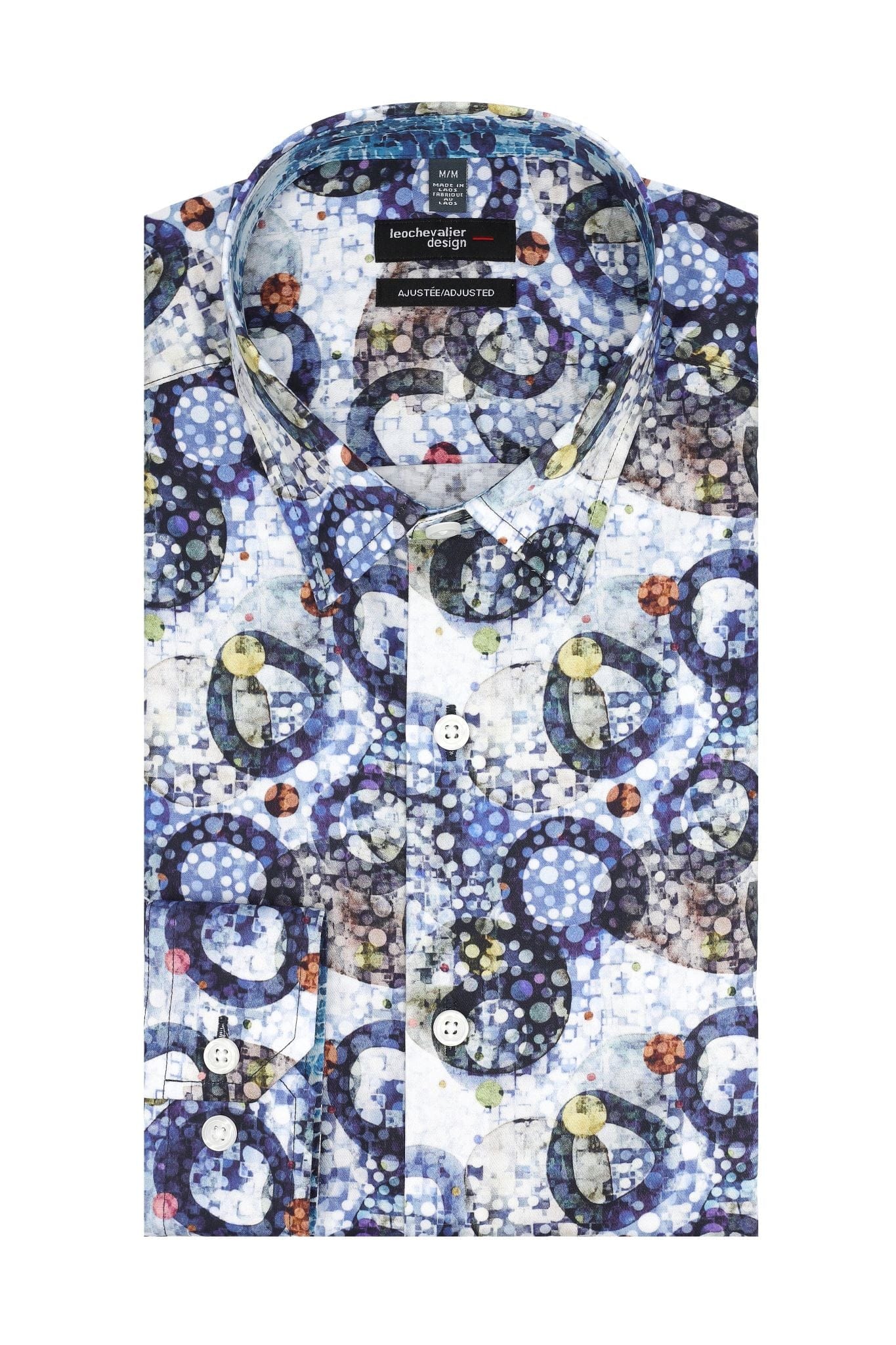 Leo Chevalier Design Bold Multi Blue Print Men's Casual Long Sleeve Slim Fit Shirt