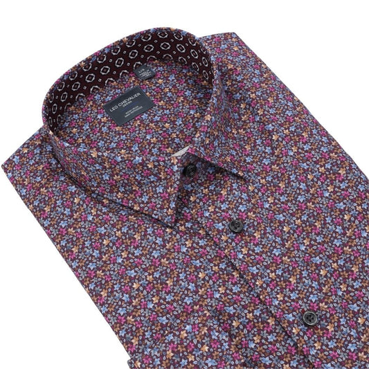 Leo Chevalier Design Bold Multi Color Print Long Sleeve Men's Hidden Button Down Shirt
