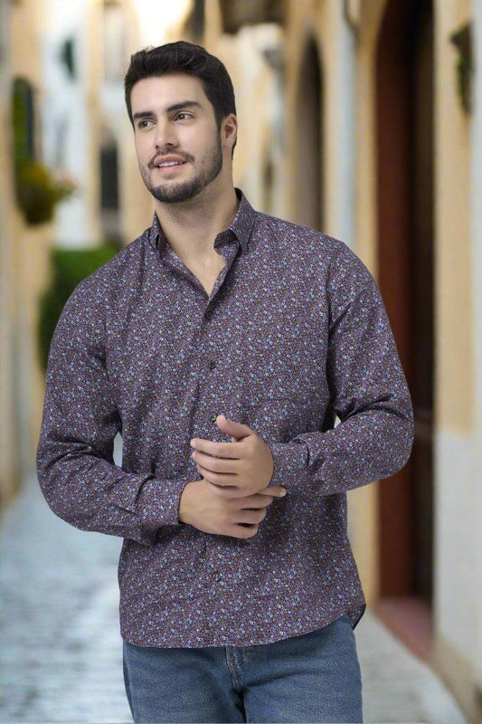 Leo Chevalier Design Bold Multi Color Print Long Sleeve Men's Hidden Button Down Shirt