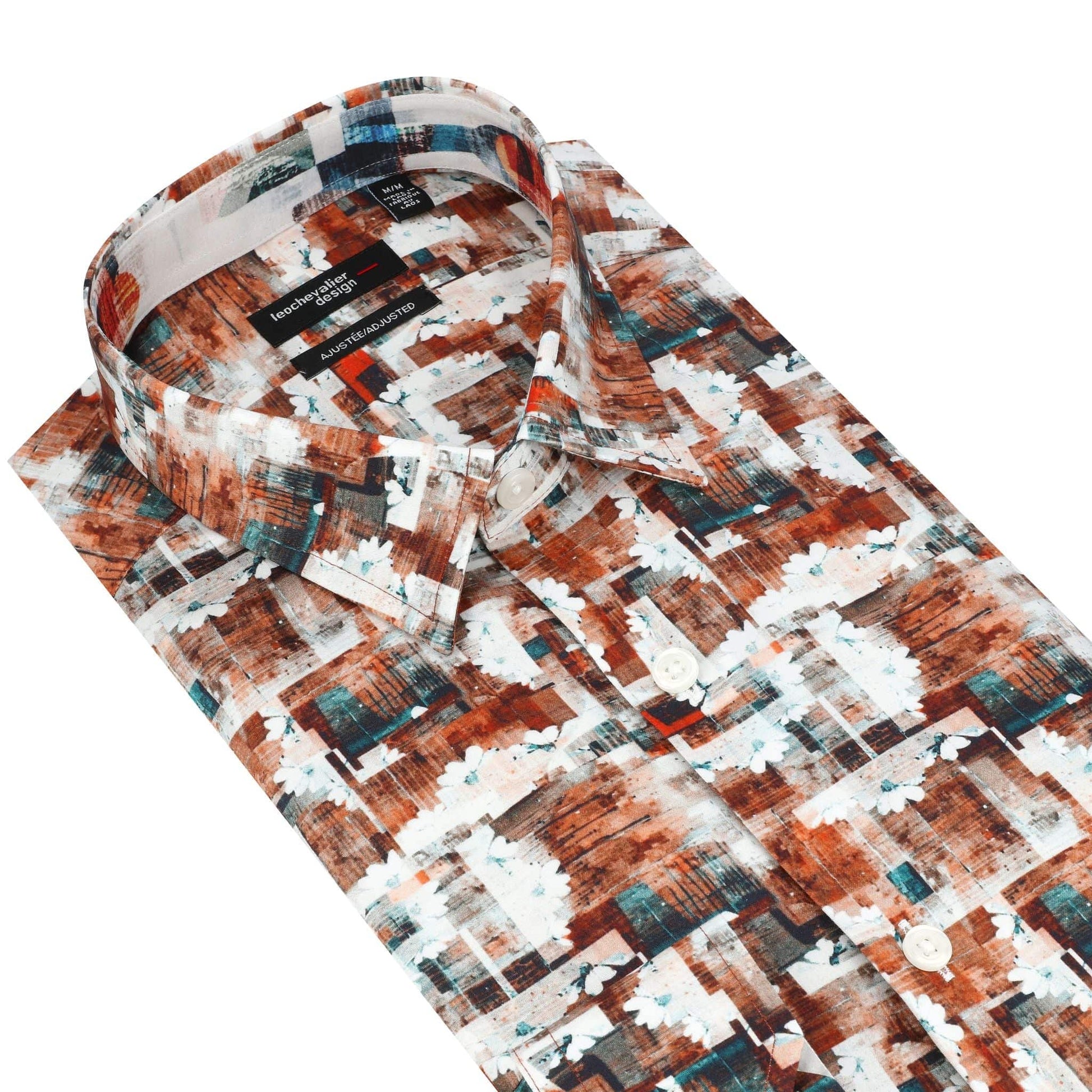 Leo Chevalier Design Brown Print Men's Long Sleeve Hidden Button-Down Shirt – Leo Chevalier