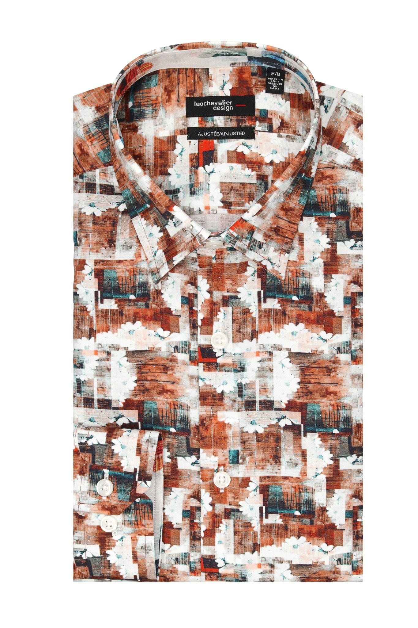 Leo Chevalier Design Brown Print Men's Long Sleeve Hidden Button-Down Shirt – Leo Chevalier
