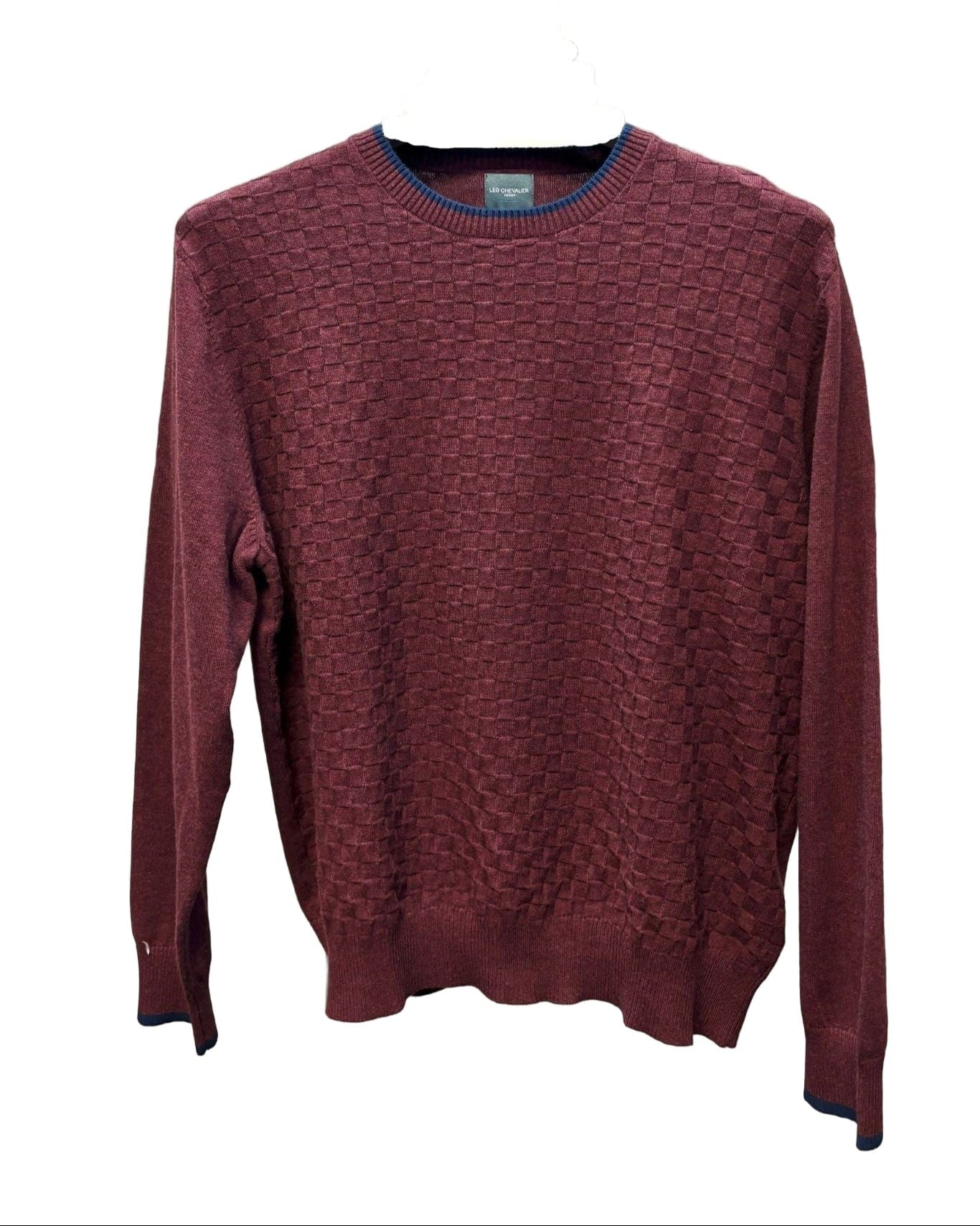 Leo Chevalier Design Burgundy Crewneck Pullover Mens Sweater with Banded Cuff