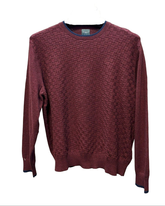 Leo Chevalier Design Burgundy Crewneck Pullover Mens Sweater with Banded Cuff