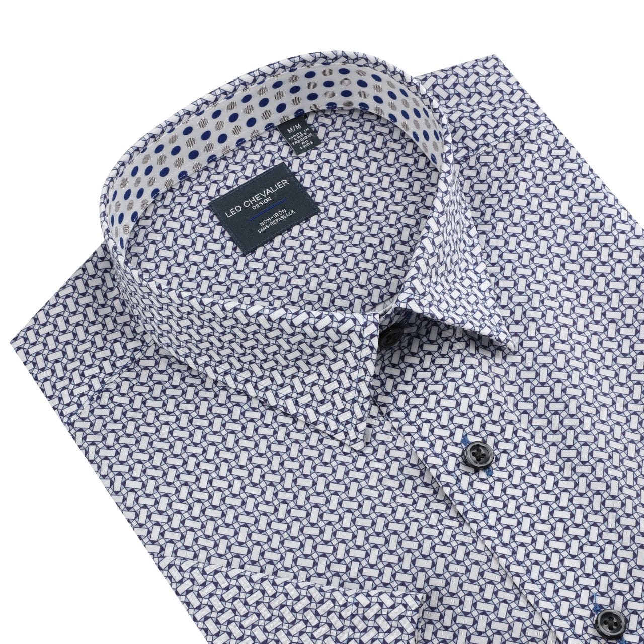 Leo Chevalier Design Blue Geo Print Casual Men's Hidden Button-Down Shirt