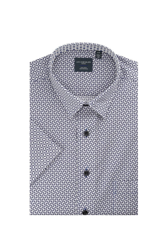 Leo Chevalier Design Blue Geo Print Casual Men's Hidden Button-Down Shirt