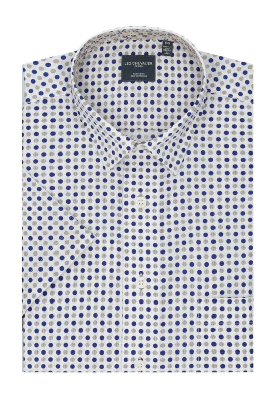 Leo Chevalier Design Beige Poka Dot Print Men's Hidden Button-Down Shirt