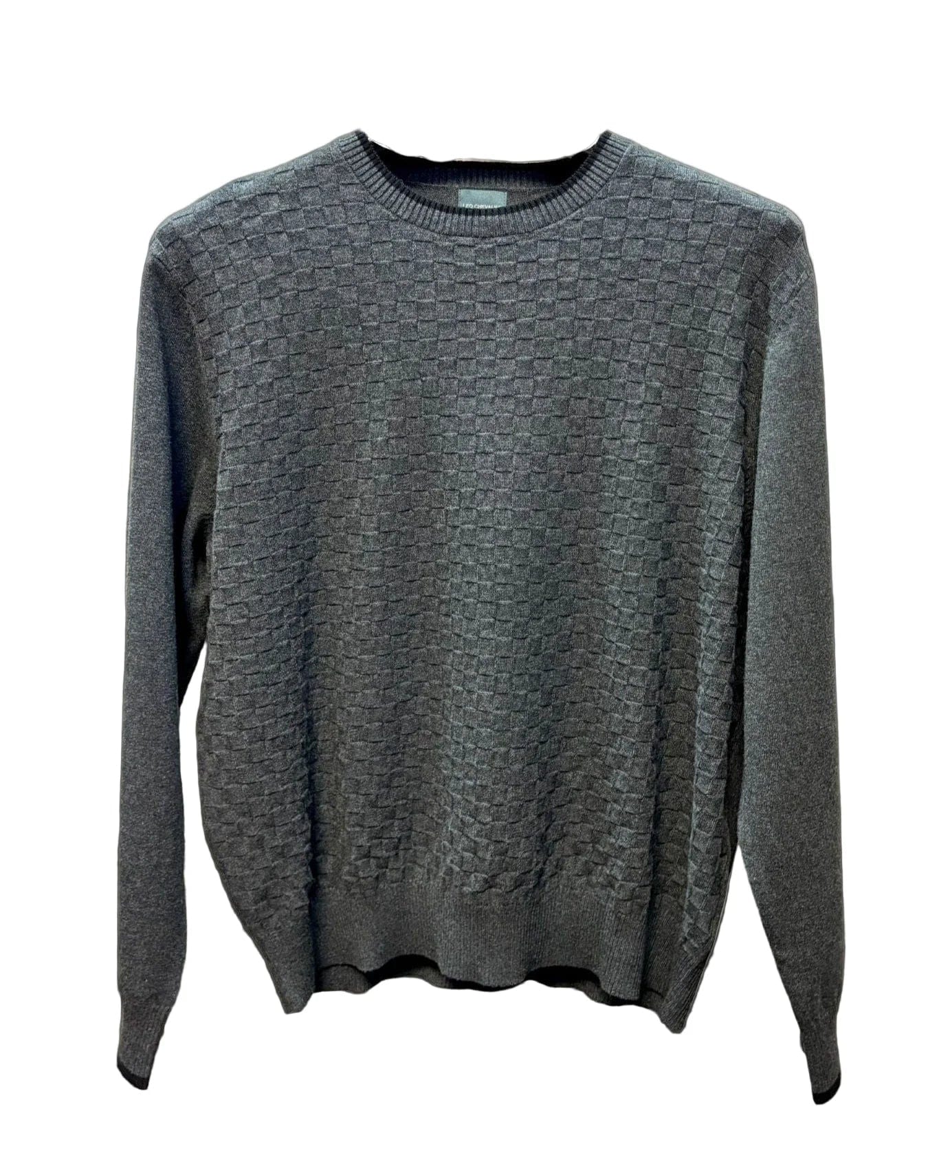 Leo Chevalier Design Dark Grey Crewneck Pullover Mens Sweater with Banded Bottom
