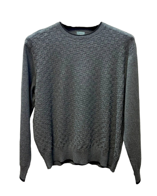 Leo Chevalier Design Dark Grey Crewneck Pullover Mens Sweater with Banded Bottom