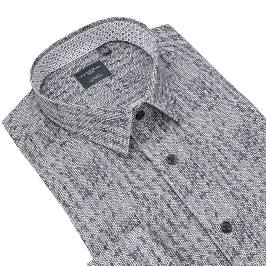 Leo Chevalier Design Grey Stone Modern Print Long Sleeve Men's Hidden Button Down