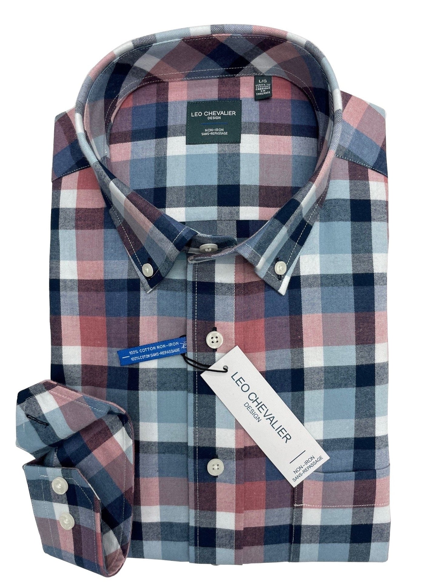 Leo Chevalier Design Leo Chevalier Dusty Rose Plaid Cotton Button Down Collar Long Sleeve Shirts