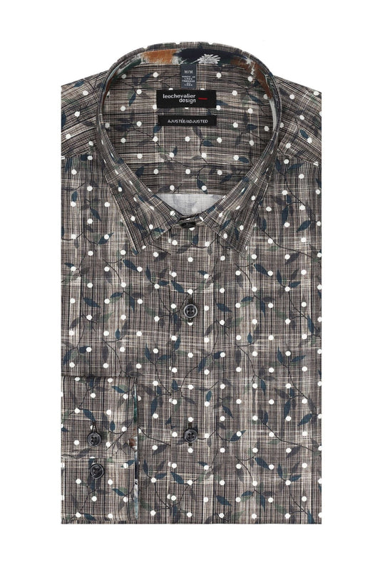 Leo Chevalier Design Elegant Forest Print Long Sleeve Hidden Button Down Shirt Slim Fit