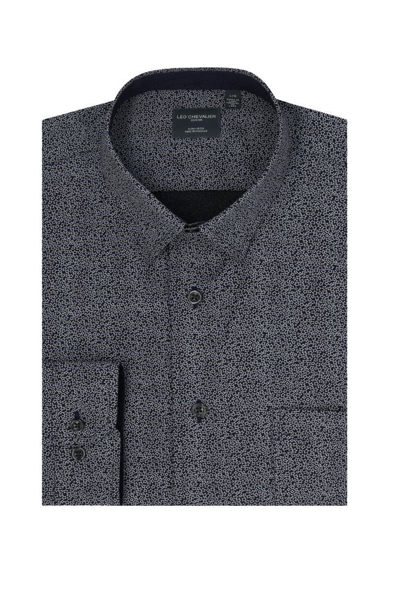 Leo Chevalier Design Navy Print Shirt Modern Elegance in 100% Cotton Non-Iron