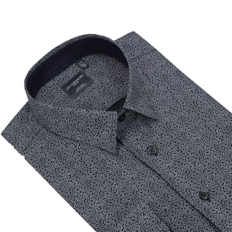 Leo Chevalier Design Navy Print Shirt Modern Elegance in 100% Cotton Non-Iron