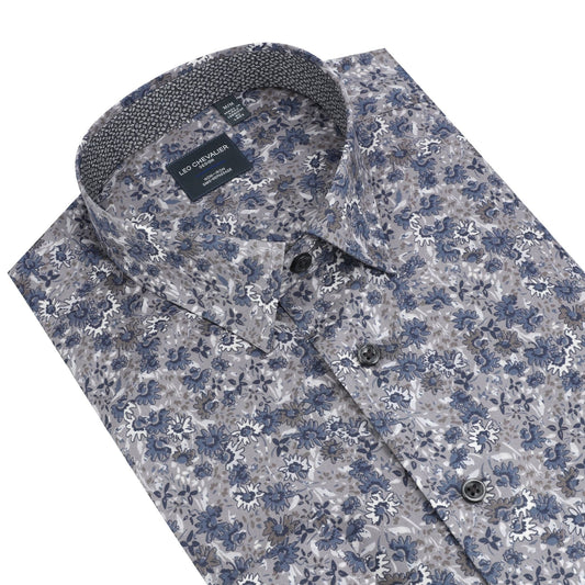 Leo Chevalier Design Grey Floral Long Sleeve Button-Down Long Sleeve Shirt