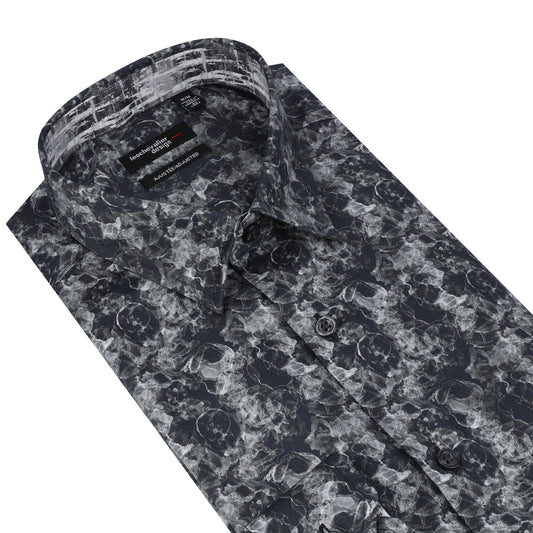 Leo Chevalier Design Grey Long Sleeve Men's Hidden Button-Down Shirt - Leo Chevalier